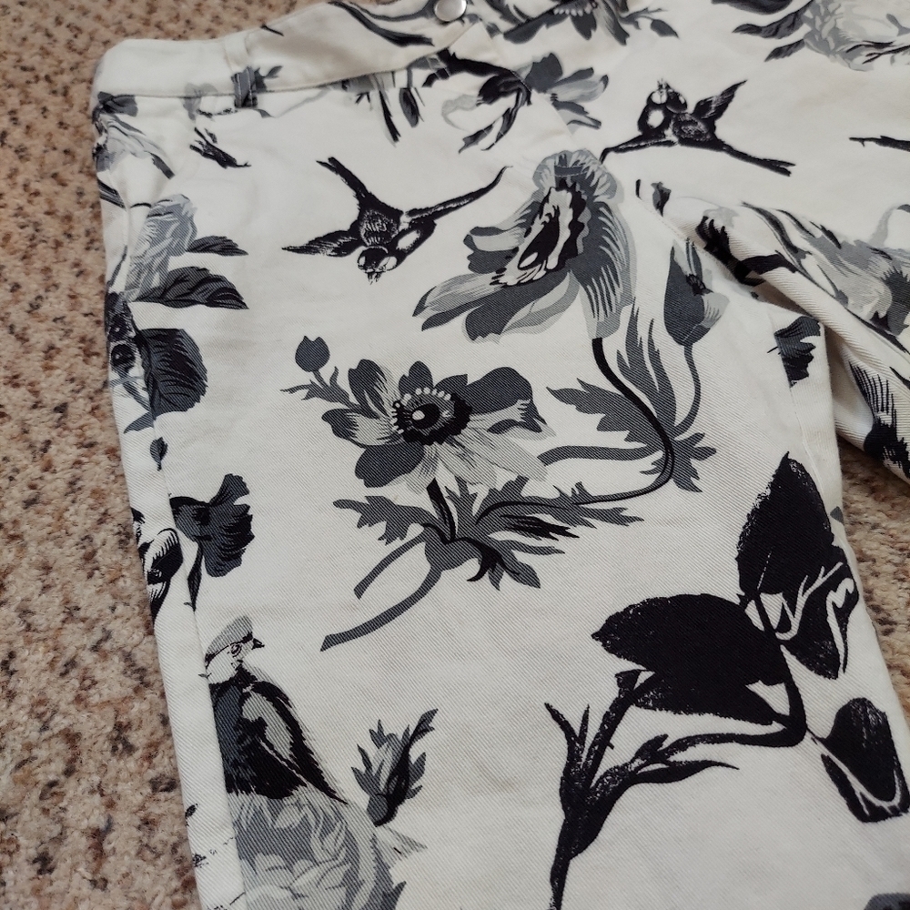 Womens Black & White Floral Bird Print Capri Pants Size 8 TIBI Business Casual - Picture 3 of 14